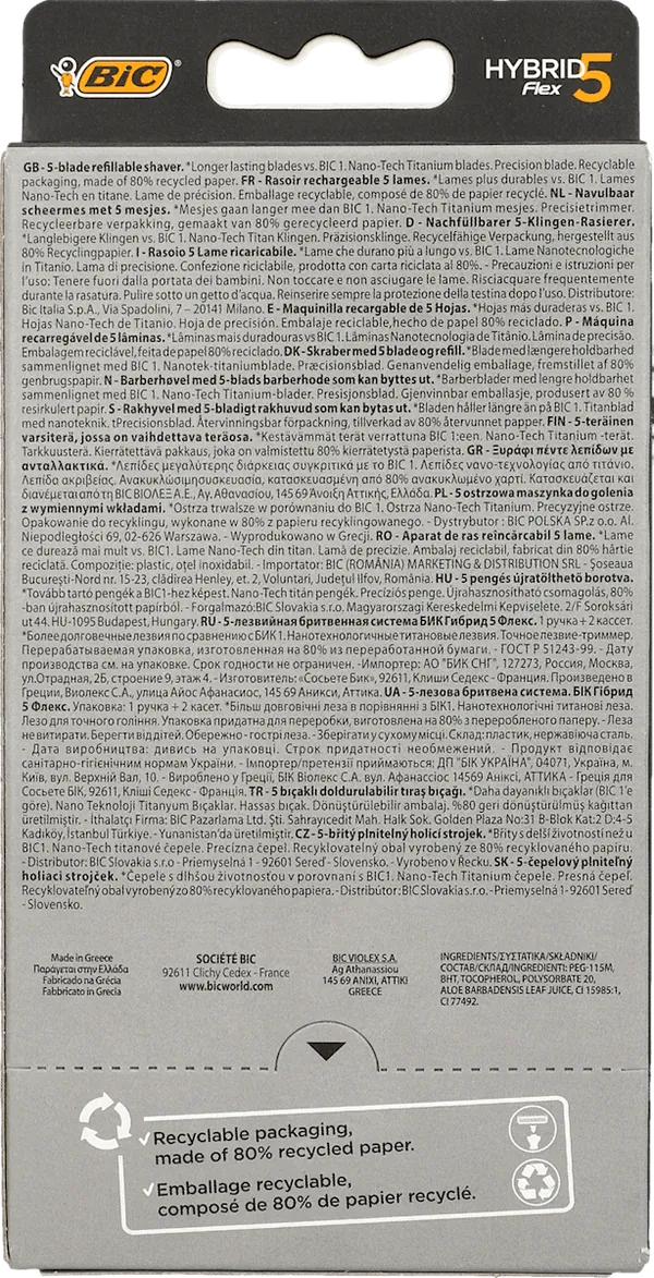 Setovi za brijanje BIC Flex5 Hybrid Brijač za muškarce drška + 2 dopune, 1 kom