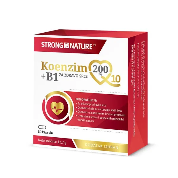Srce, krvni sudovi i cirkulacija STRONG NATURE Koenzim Q10 200 mg+B1, 30 kapsula
