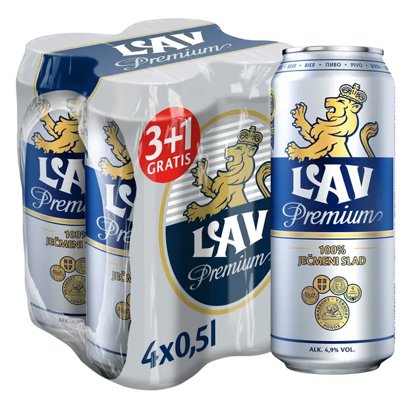 Svetlo pivo LAV Premium 0,5l 3+1 gratis