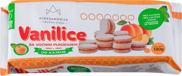 Vanilice ALEKSANDRIJA proso voćn.punj.i kajsija 180gr