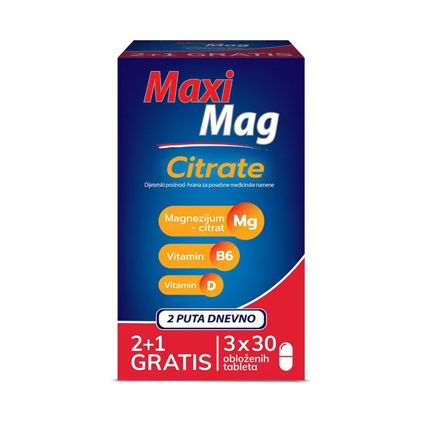Vitamini i minerali DR.THEISS Maxi Mag Citrate 30 obloženih tableta, 2+1 gratis pakovanje