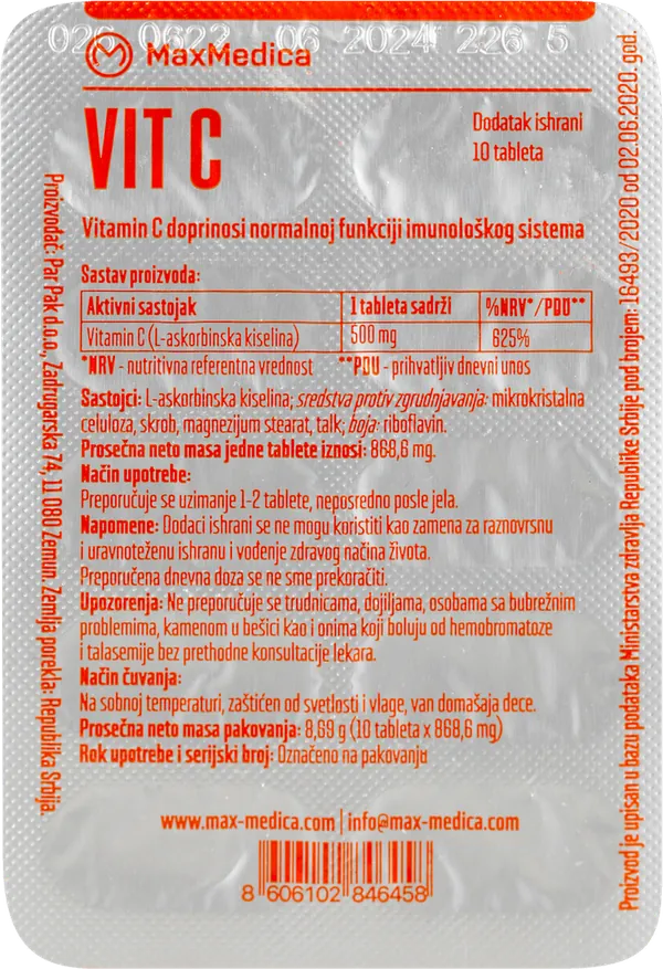Vitamini i minerali MAXMEDICA vitamin C 40x10 tbl