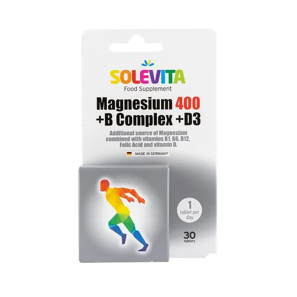 Vitamini i minerali SOLEVITA Magnesium 400 + B complex + Vitamin D3, tablete