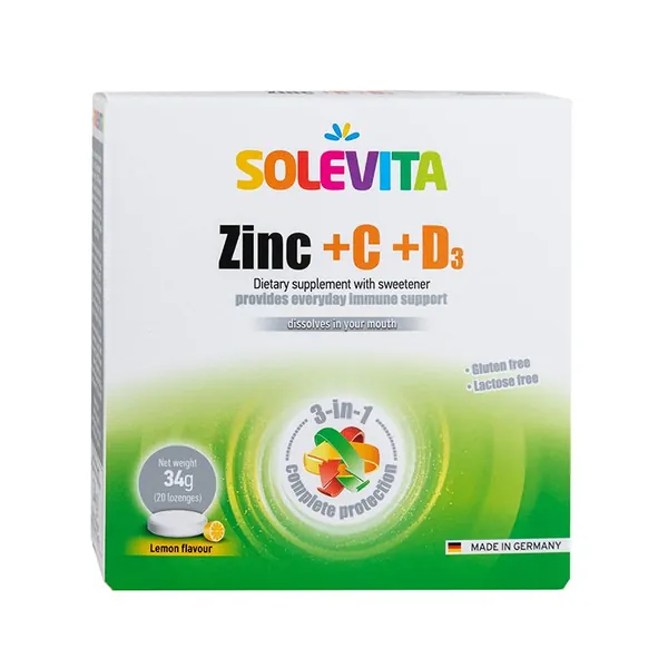 Vitamini i minerali SOLEVITA zinc + C + D lozenge, 20/1