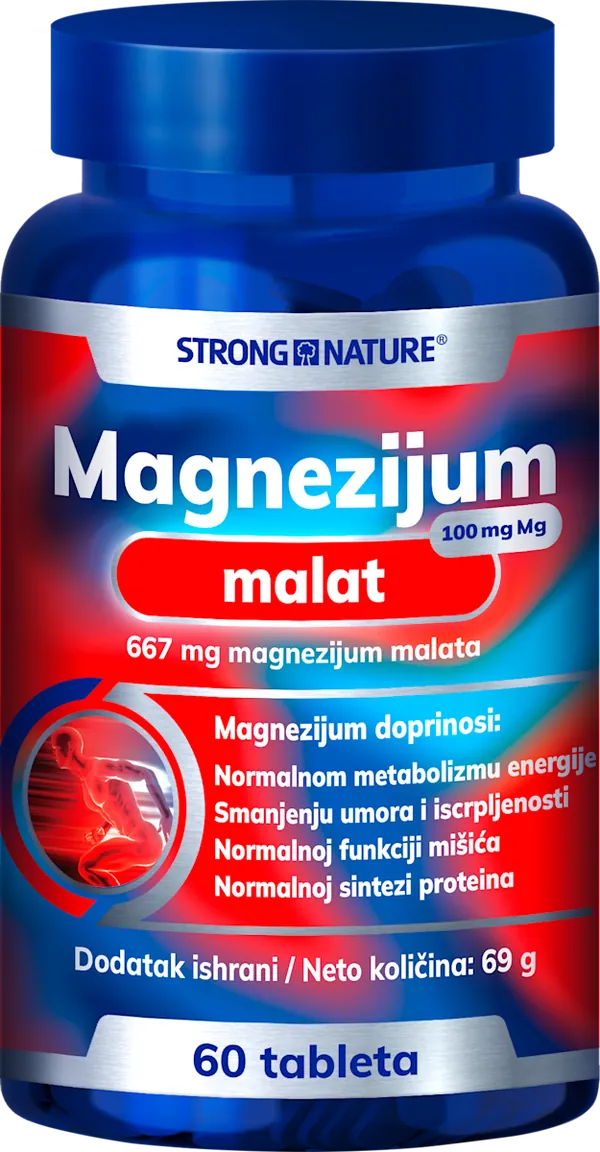 Vitamini i minerali STRONG NATURE Magnezijum malat (100 mg Mg), 60 tableta