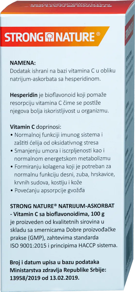 Vitamini i minerali STRONG NATURE Natrijum-askorbat - Vitamin C sa bioflavonoidima, 100 g