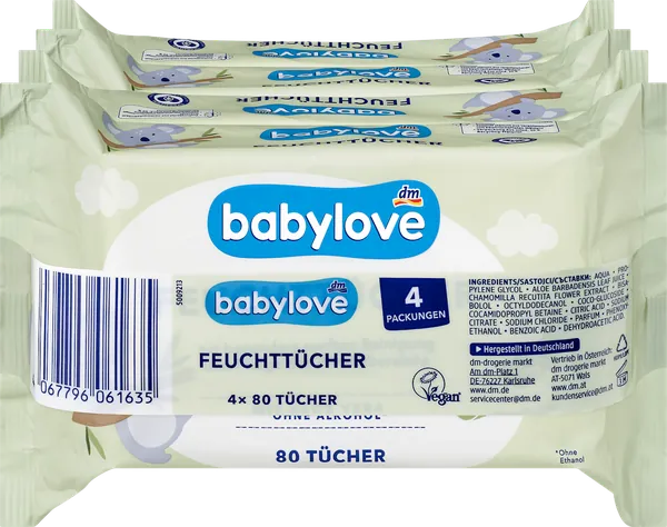 Vlažne maramice BABYLOVE aloe vera i kamilica 4x80kom