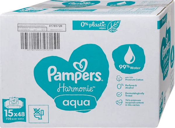 Vlažne maramice PAMPERS Harmonie aqua 15x48kom