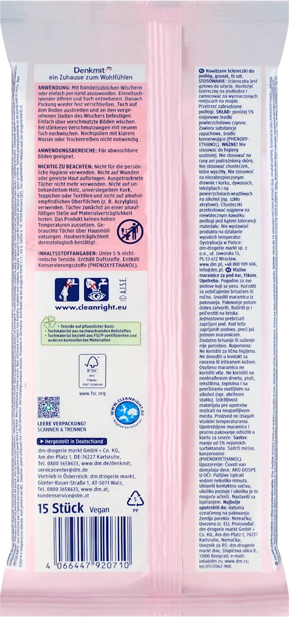 Vlažne maramice za pod DENKMIT nar 15kom